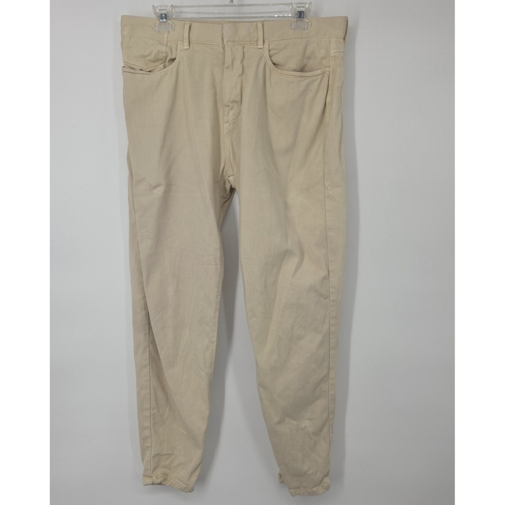 Reiss Men's 5 Pocket Cotton Blend Pant Size 32x27 Beige Cream Stretch - Picture 2 of 10